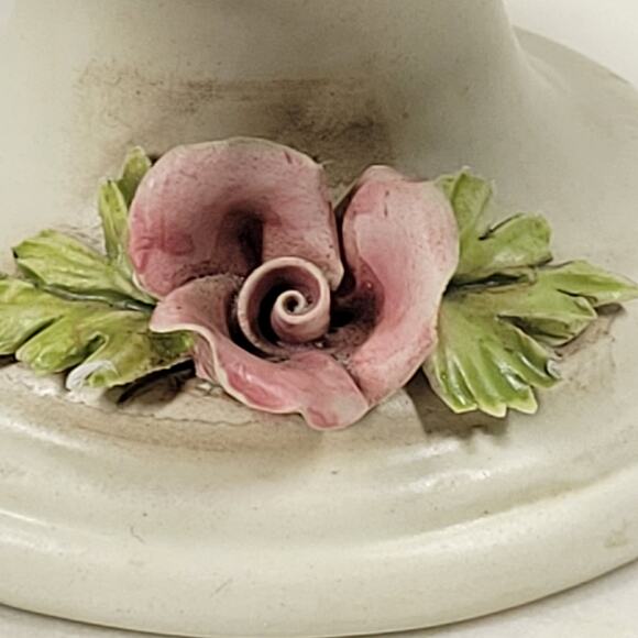 Vintage Capodimonte Pedestal Bowl 4.25" Pink Flower Woven Porcelain Basket - Picture 2 of 16